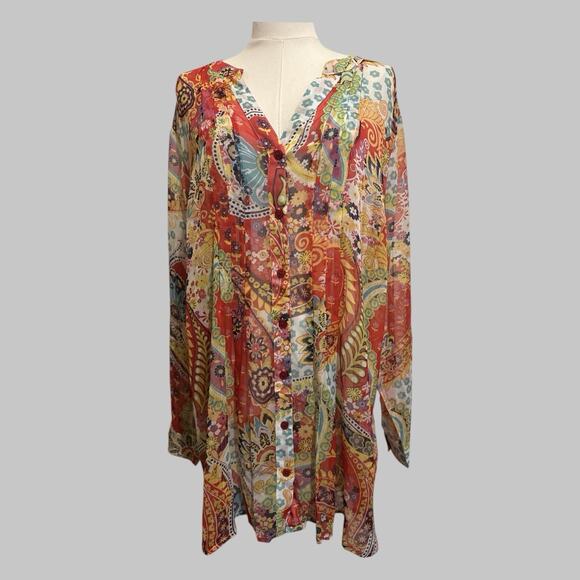 Soft Surroundings Sheer Paisley Floral Bohemian Resort Oversized Tunic Top 1X - Picture 12 of 12